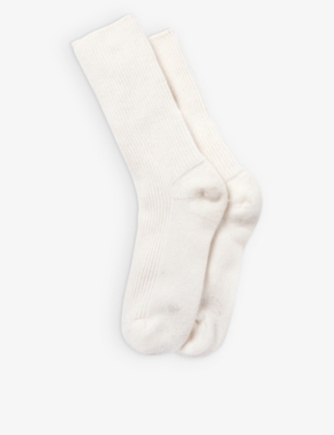 The White Company Ribbed Cashmere Bed Socks Sizes 4-7 In Ivory