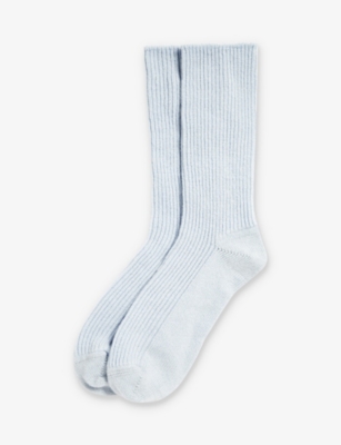 The White Company Womens Paleblumrl Ribbed Cashmere Bed Socks Sizes 4-7