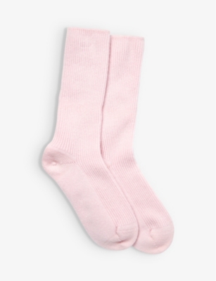 The White Company Womens Pale Pink Ribbed Cashmere Bed Socks Sizes 4-7