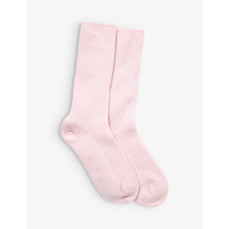 The White Company Womens Pale Pink Ribbed Cashmere Bed Socks Sizes 4-7