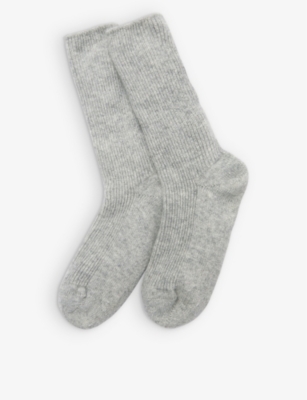 The White Company Womens Slvrgrymrl Ribbed Cashmere Bed Socks Sizes 4-7