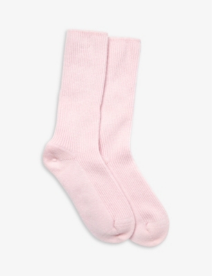 The White Company Womens Pale Pink Ribbed Cashmere Bed Socks Sizes 4-7 In Vintgepnk
