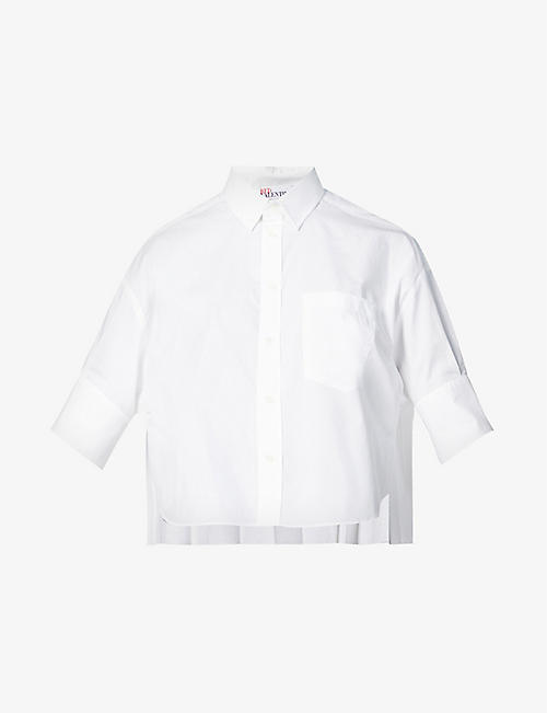 RED VALENTINO: Pleated cropped cotton-blend poplin shirt