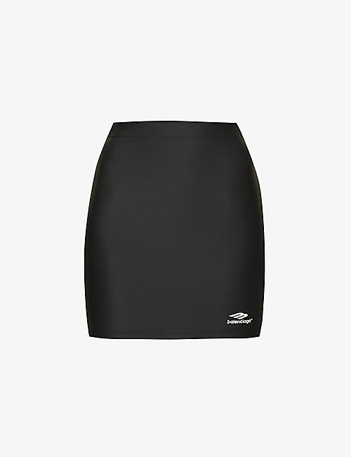 BALENCIAGA: Logo-embroidered high-waist stretch-jersey mini skirt