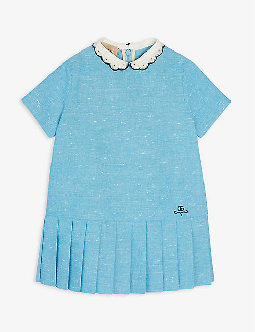 GUCCI: Embroidered pleated cotton-blend dress 18-36 months
