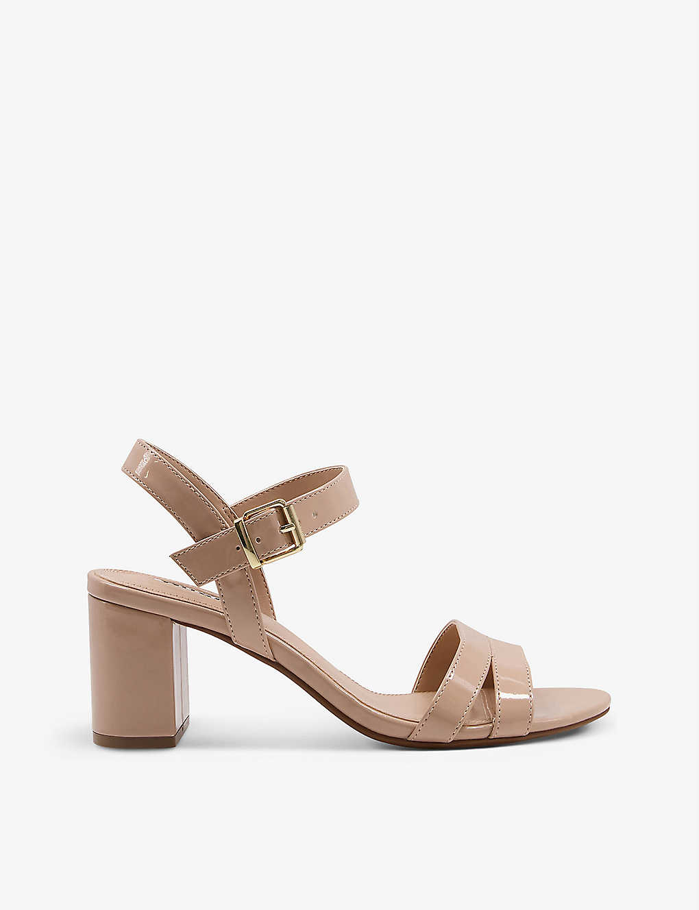 Dune Merisa Block-heel Patent Faux-leather Sandals In Nude-patent Synthetic