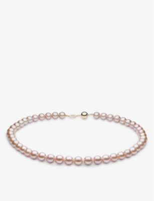 Yoko London Classic 18ct Yellow-gold And Pink Freshwater Pearl Necklace In Yellow Gold