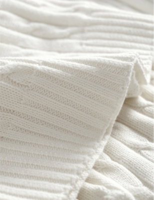 Shop Ralph Lauren Home White Logo-embroidered Cable-knit Cotton Throw 130cm X 180cm