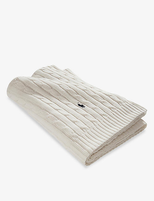 RALPH LAUREN HOME: Logo-embroidered cable-knit cotton throw 130cm x 180cm