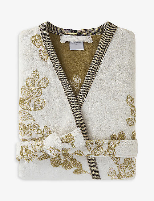YVES DELORME: Murmures botanical-pattern jacquard organic-cotton bathrobe