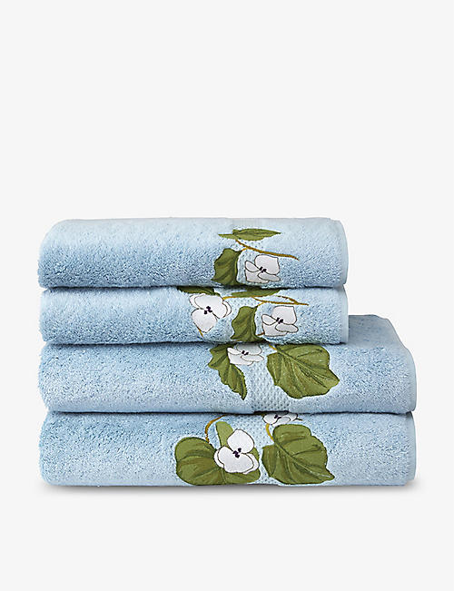 YVES DELORME: Hanaé floral-embellished organic cotton-blend bath sheet 92cm x 160cm