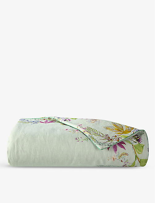 YVES DELORME: Flores floral-print padded linen counterpane 150cm x 220cm