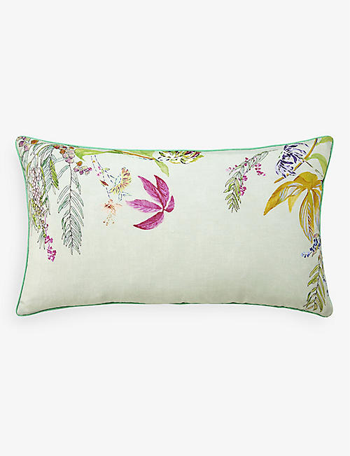 YVES DELORME: Flores floral-print linen cushion cover 33cm x 57cm