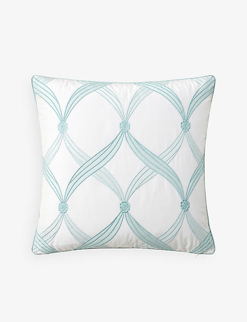 YVES DELORME: Nilbleu embroidered cotton and silk-blend cushion cover 45cm x 45cm