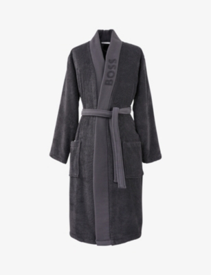 BOSS: Logo-embroidered kimono terry cotton dressing gown