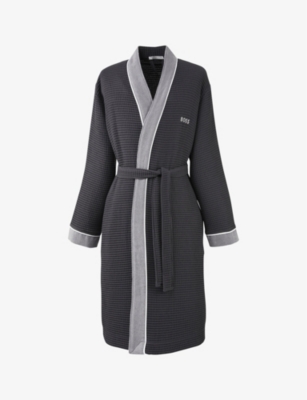 Hugo Boss Thermes Logo-embroidered Cotton Dressing Gown In Asphalt