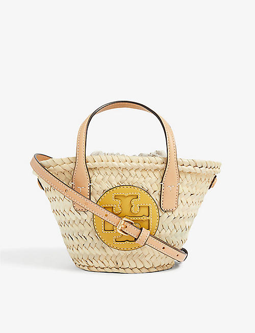 TORY BURCH: Logo-embossed mini straw tote bag