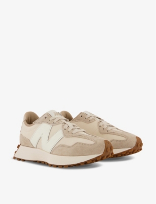 NEW BALANCE: 327 logo-embroidered suede and woven low-top trainers