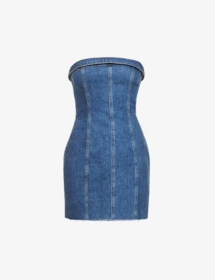 reformation madilyn denim dress REFORMATION Madilyn Stretch-Organic Denim Mini Dress