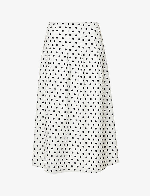 REFORMATION: Simon polka dot-print stretch-organic-cotton midi skirt