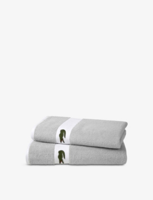 Lacoste Multicoloured Casual Logo-embroidered Organic-cotton Hand Towel 50cm X 100cm In Gray