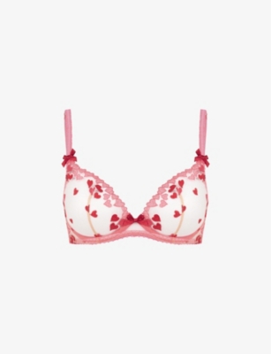 Agent Provocateur Cupid Embroidered Tulle Underwired Bra In Red/pink