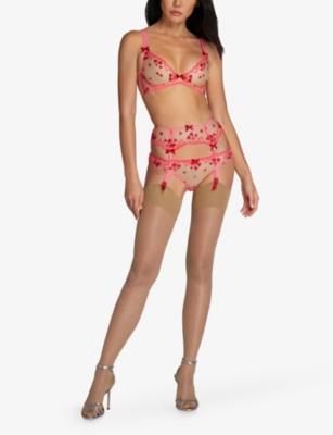 AGENT PROVOCATEUR: Cupid bow-embellished semi-sheer mesh suspender belt