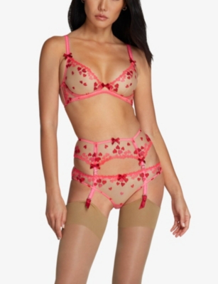 AGENT PROVOCATEUR: Cupid bow-embellished semi-sheer mesh suspender belt