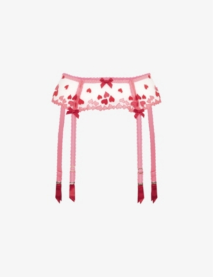 Agent Provocateur Womens Red Cupid Bow-embellished Semi-sheer Mesh Suspender Belt