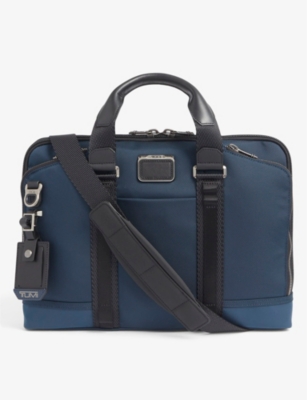 Tumi Aviano Slim Woven Briefcase In Navy