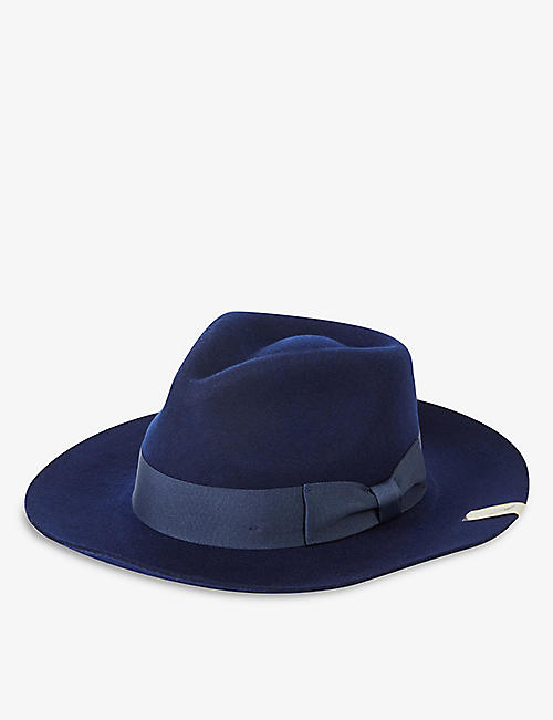 PREVU: Logo-patch ribbon-embellished wool-felt fedora hat