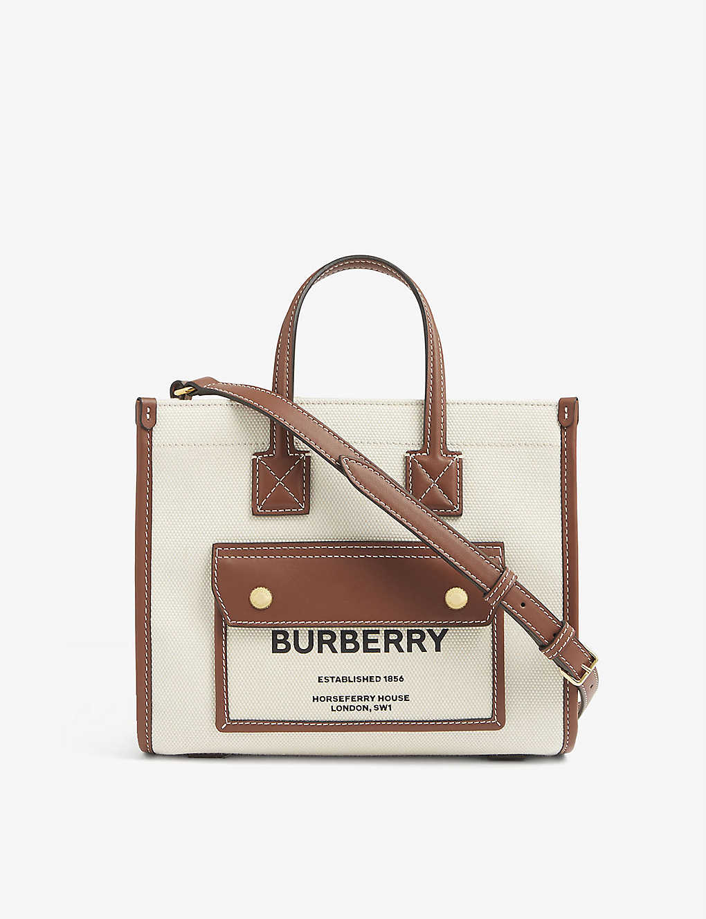 Shop Burberry Freya Mini Cotton Tote Bag In Natural/tan