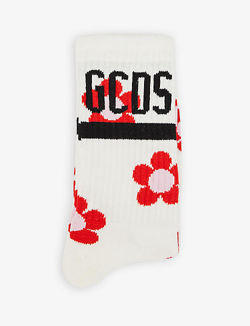 GCDS: Flower-print logo stretch-cotton-blend socks