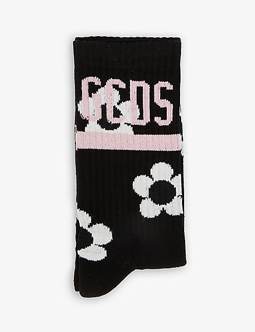 GCDS: Flower-print logo stretch-cotton-blend socks