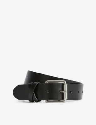 REISS REISS WOMEN'S BLACK ANNEXE ROLLER-BAR CROSS-DETAILING LEATHER BELT,56000888