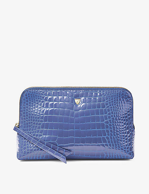 ASPINAL OF LONDON: Essential branded large croc-embossed leather make-up case