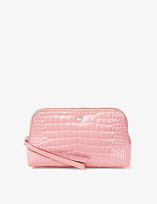 ASPINAL OF LONDON: Essential branded small croc-embossed leather make-up case