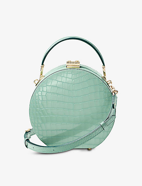 ASPINAL OF LONDON: Hat Box mini croc-embossed leather clutch bag