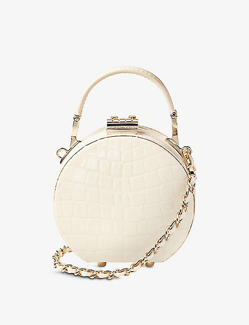 ASPINAL OF LONDON: Hat Box micro croc-embossed leather clutch bag