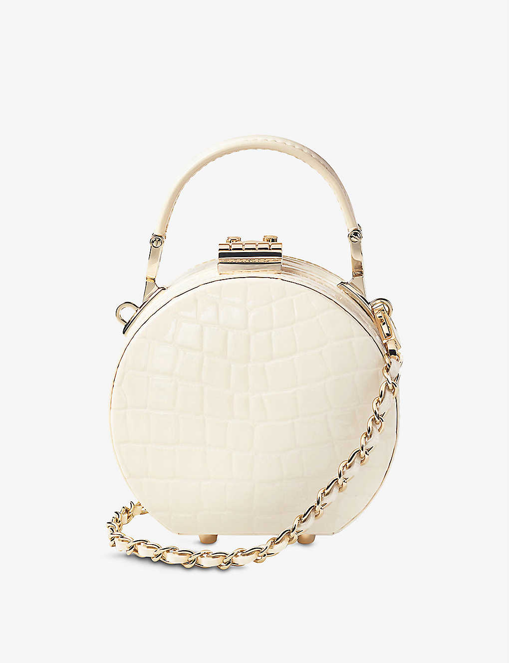Aspinal Of London Womens Ivory Hat Box Micro Croc-embossed Leather Clutch Bag