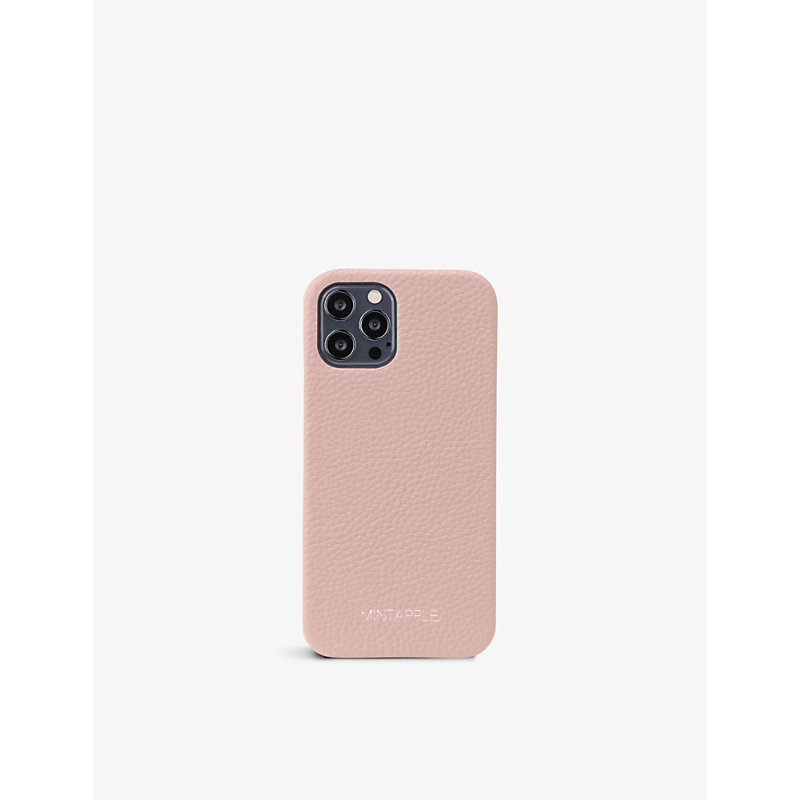 Mintapple Branded Grained Leather Iphone 12 Pro Case In Pink
