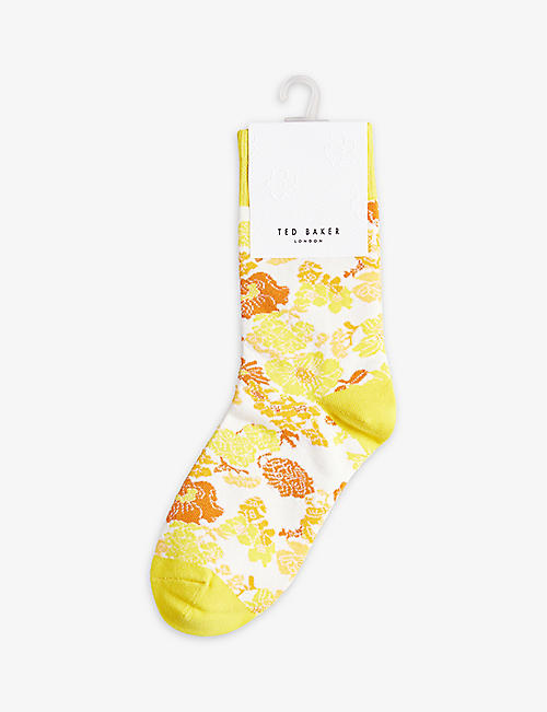TED BAKER: Soni floral-print stretch-cotton blend socks