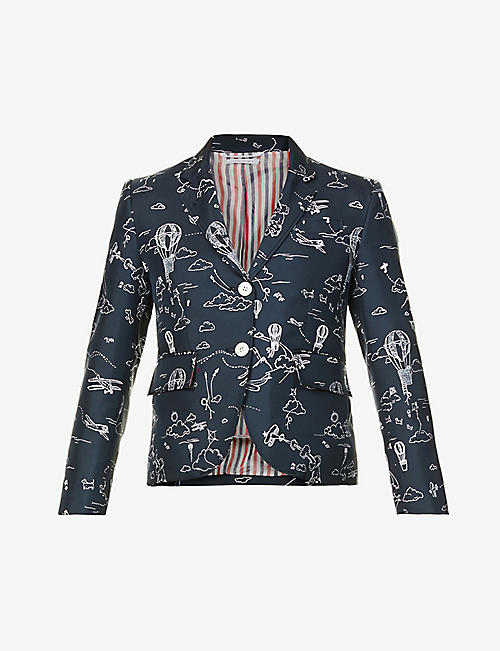 THOM BROWNE: Graphic-print silk blazer