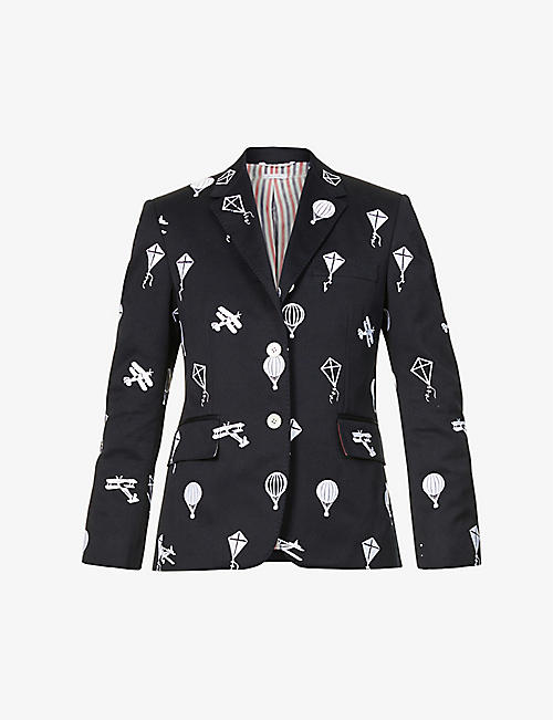 THOM BROWNE: Single-breasted embroidered cotton-blend blazer