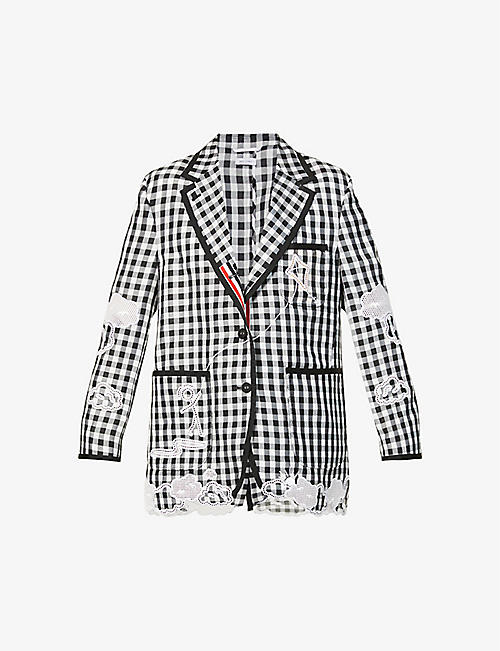 THOM BROWNE: Embroidered relaxed-fit silk blazer