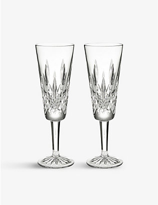 WATERFORD: Lismore engraved crystal flutes set of two