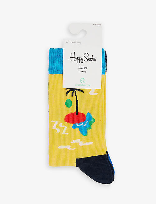 HAPPY SOCKS: Island pack of two cotton-blend socks 1-9 years