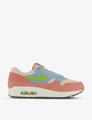 Nike Mens Vivid Green Blue Air Max 1 Panelled Suede And Mesh Low-top Trainers