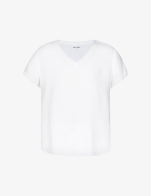 Bella Dahl Rib V Neck Tee In Lilac Gravel In White