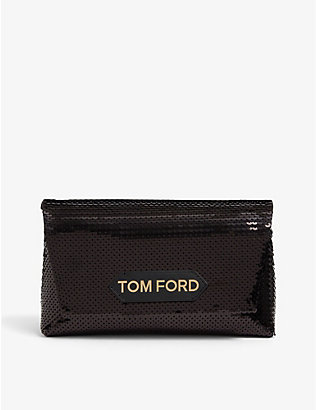 TOM FORD: Logo-embossed gold-toned sequin clutch bag